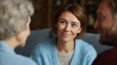 Cherished Moments: A heart-warming portrait of three generations in a cozy indoor setting, sharing laughter, creating a timeless narrative of love and kinship.