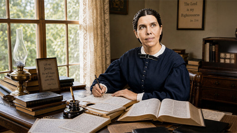 Ellen Gould White at her desk